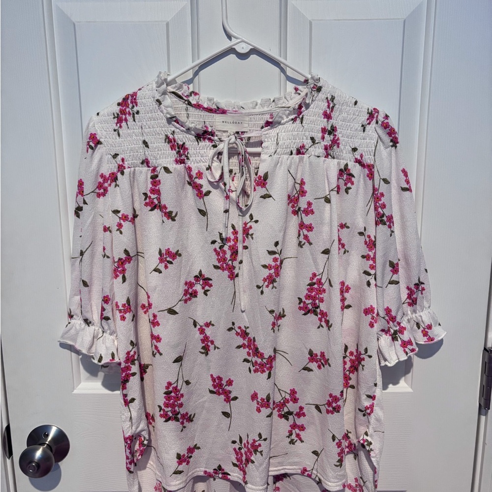 Elegant Floral Women's Blouse - Pink and White